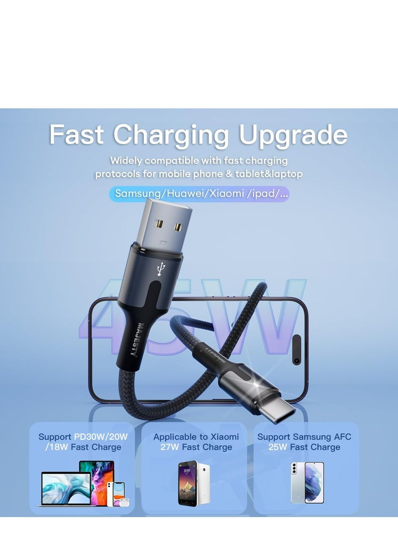 ماجيستي "ماجيستي كابل شاحن USB-C إلى USB-A سلك شحن سريع مجدول 45 واط (15V/3A) متوافق مع سامسونج، ماك بوك برو، نينتندو سويتش وأكثر - أسود 1.8 متر - Image 2