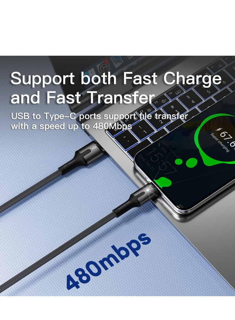 ماجيستي "ماجيستي كابل شاحن USB-C إلى USB-A سلك شحن سريع مجدول 45 واط (15V/3A) متوافق مع سامسونج، ماك بوك برو، نينتندو سويتش وأكثر - أسود 1.8 متر - Image 4