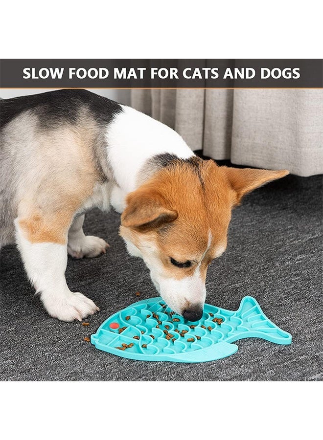 أوعية طعام للقطط مصممة لتغذية بطيئة، وأوعية طعام سيليكونية على شكل سمكة لتشجيع الأكل الصحي وتخفيف القلق، وحصيرة لعق للقطط والكلاب. - Image 2