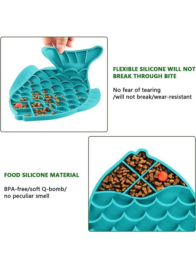 أوعية طعام للقطط مصممة لتغذية بطيئة، وأوعية طعام سيليكونية على شكل سمكة لتشجيع الأكل الصحي وتخفيف القلق، وحصيرة لعق للقطط والكلاب. - Image 5