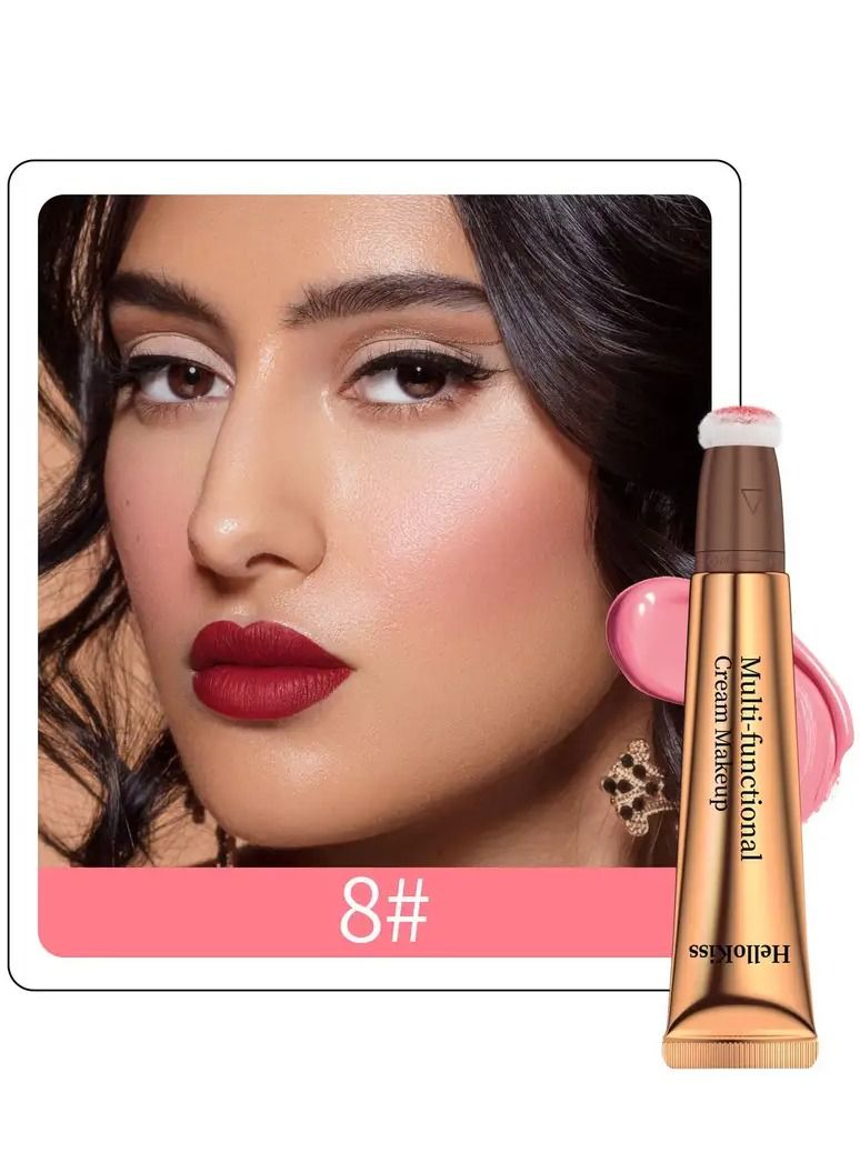 HelloKiss عصا بلشر جل كريمة مع طرف إسفنجي قابل للدمج، بلشر وجه ناعم، قلم مكياج للوجه بلمسة نهائية غير لامعة، خفيف الوزن، يدوم طويلاً، قلم للوجنتين والشفتين #08 - Image 1