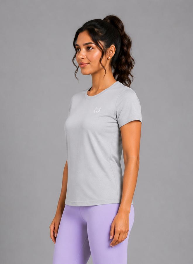 Take Two Grey Solid  Short Sleeve Activewear T-shirt By Lazzycat - Image 4