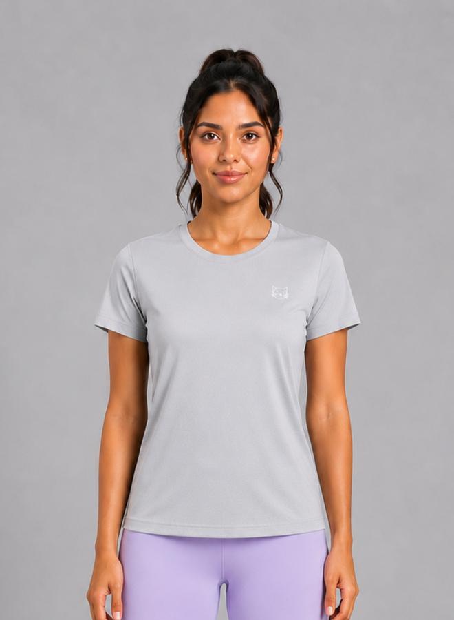 Take Two Grey Solid  Short Sleeve Activewear T-shirt By Lazzycat - Image 1
