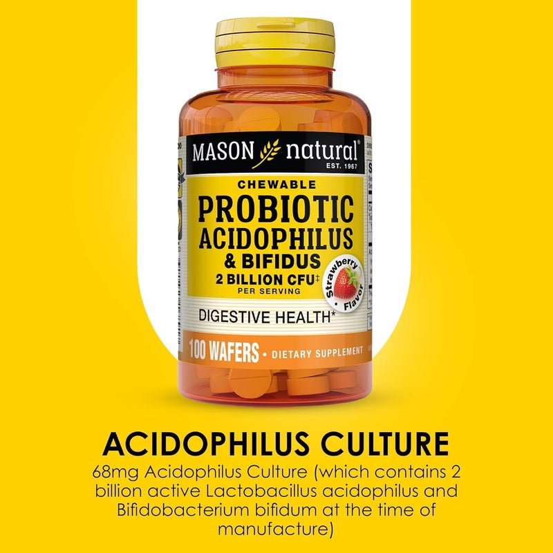 MASON NATURAL Probiotic Acidophilus with Bifidus 50 Day Supply Supports Healthy Normal Digestion Strawberry Flavor 100 Chewable Wafers - Image 4