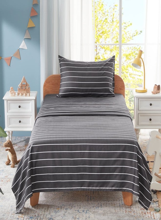 Homiest 4pc Black and White Microfiber Sheet Set, Full Size Bed Sheets, Horizontal Stripe Printed Sheets for Kids, Teen Boys, Adults - Image 1