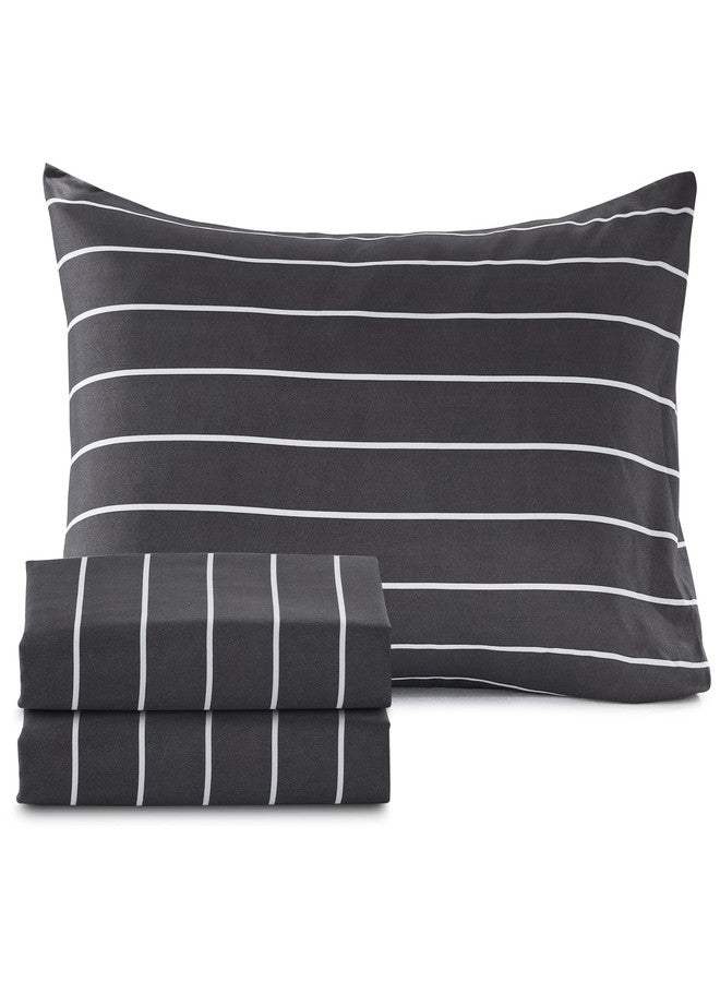 Homiest 4pc Black and White Microfiber Sheet Set, Full Size Bed Sheets, Horizontal Stripe Printed Sheets for Kids, Teen Boys, Adults - Image 3