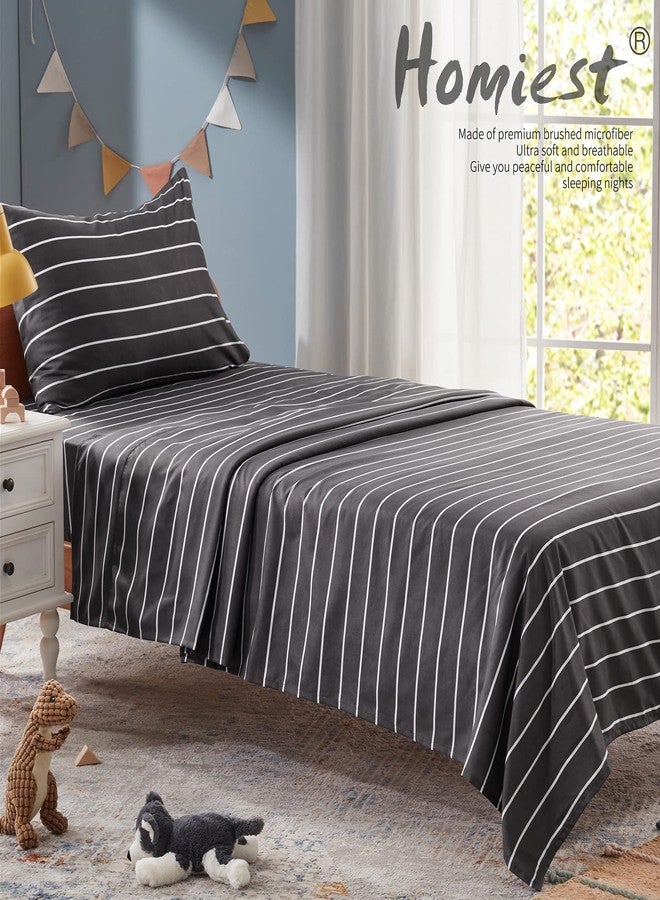 Homiest 4pc Black and White Microfiber Sheet Set, Full Size Bed Sheets, Horizontal Stripe Printed Sheets for Kids, Teen Boys, Adults - Image 2