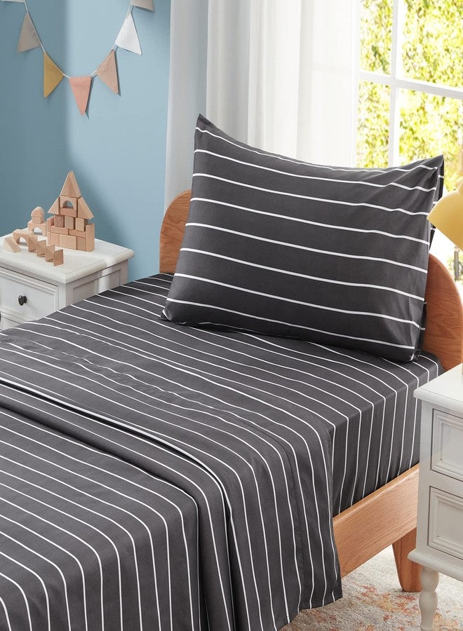 Homiest 4pc Black and White Microfiber Sheet Set, Full Size Bed Sheets, Horizontal Stripe Printed Sheets for Kids, Teen Boys, Adults - Image 4