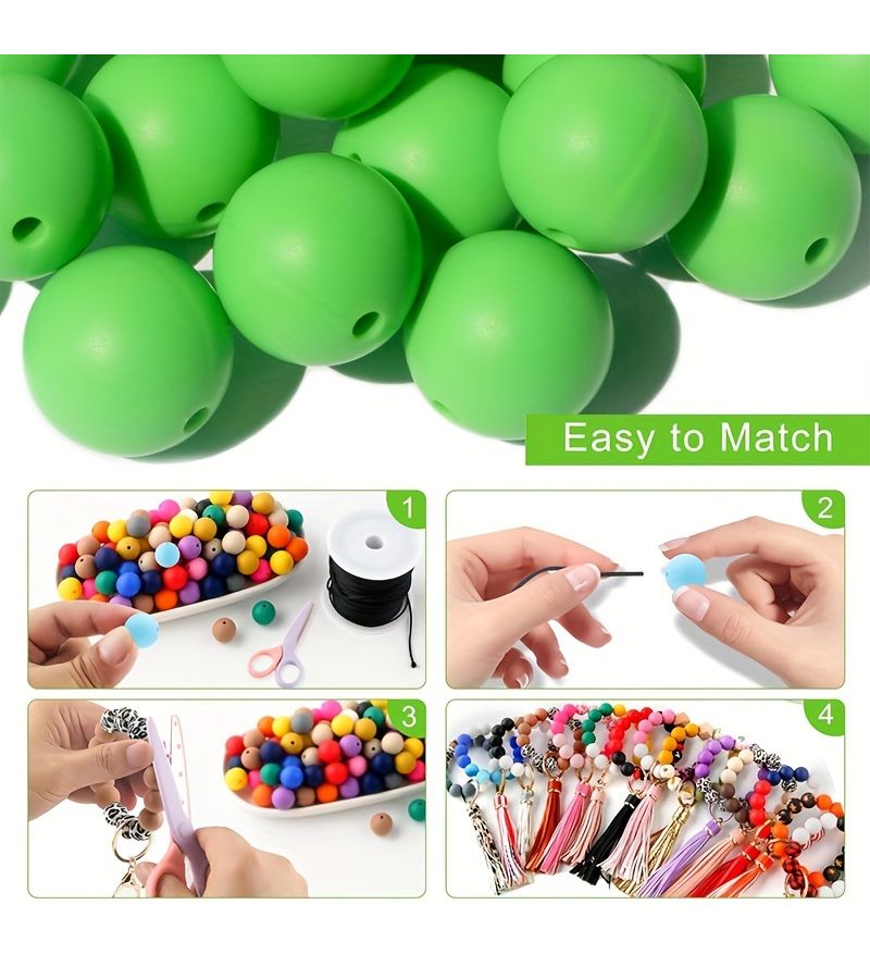 Bright Red 15Pcs Silicone Beads for Handmade Jewelry Keychain Parts - Image 3