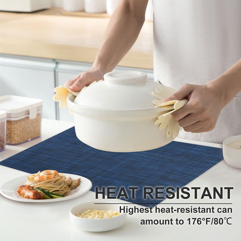 LANDVIEW Vinyl Placemats Set of 4, PVC Woven Washable Non-Slip Table Mats, Heat Resistant Wrinkle Free Place Mats for Dining Table, Easy to Clean (4, Navy Blue) - Image 2