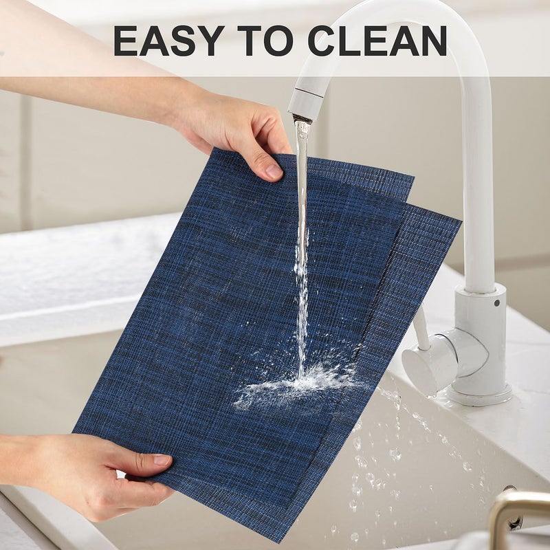 LANDVIEW Vinyl Placemats Set of 4, PVC Woven Washable Non-Slip Table Mats, Heat Resistant Wrinkle Free Place Mats for Dining Table, Easy to Clean (4, Navy Blue) - Image 3