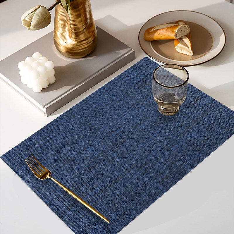 LANDVIEW Vinyl Placemats Set of 4, PVC Woven Washable Non-Slip Table Mats, Heat Resistant Wrinkle Free Place Mats for Dining Table, Easy to Clean (4, Navy Blue) - Image 5