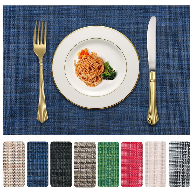 LANDVIEW Vinyl Placemats Set of 4, PVC Woven Washable Non-Slip Table Mats, Heat Resistant Wrinkle Free Place Mats for Dining Table, Easy to Clean (4, Navy Blue) - Image 1