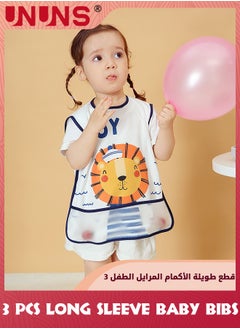 UNUNS Baby Bibs With Sleeves,3 Pack Waterproof Long Sleeve Bib,Kids Painting Bib,Cute Pattern Feeding Bibs,Unisex Smock Apron Set For Infant Toddler 6 Months To 3 Years,Multi-Color And Multi-Pattern  - Image 5