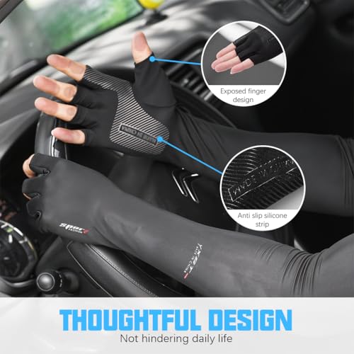 PALAY® 2 Pairs Hand Gloves for Sun Protection Arm Sleeves for Men Women Summer UV Protection Quick Dry Hand Cover Breathable Cooling Silk Arm Sleeves Bike Riding,Driving,Hiking - Image 5
