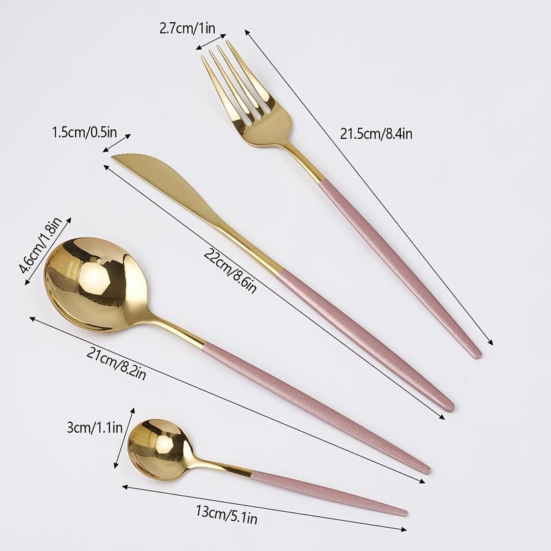 4 Pcs Pink And Gold Portuguese 304 Stainless Steel Western Dining Cutlery Set Including Knives Forks And Spoons For Hotel Steak Dinner Restaurant Kitchen Use - Image 3