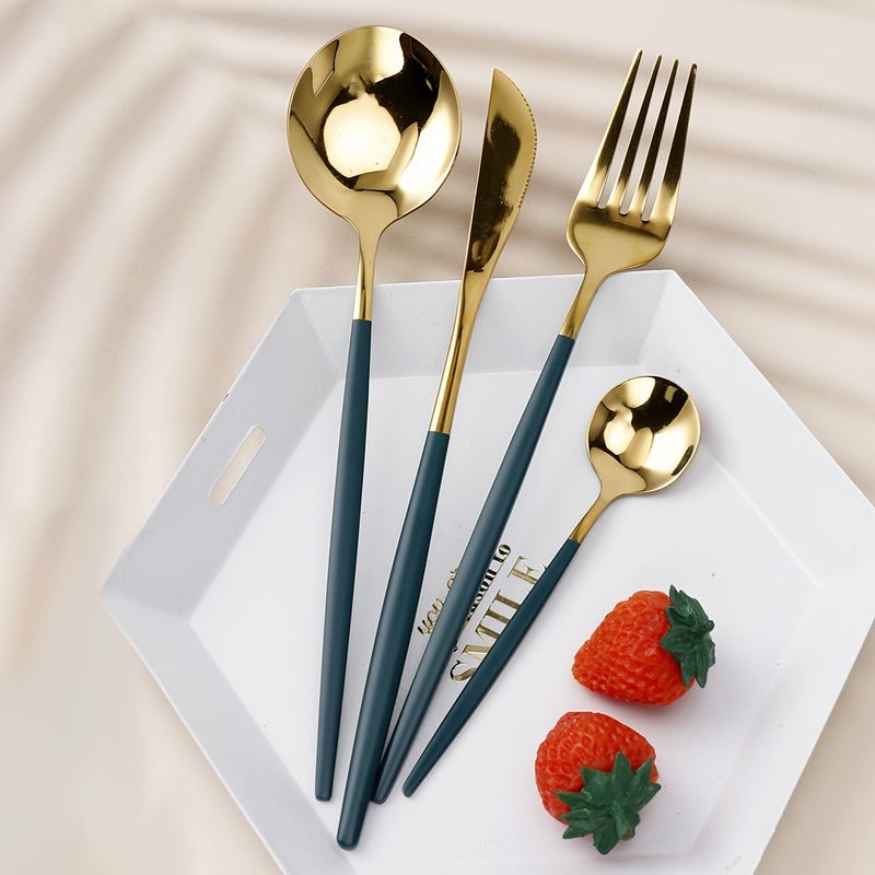 4 Pcs Pink And Gold Portuguese 304 Stainless Steel Western Dining Cutlery Set Including Knives Forks And Spoons For Hotel Steak Dinner Restaurant Kitchen Use - Image 2