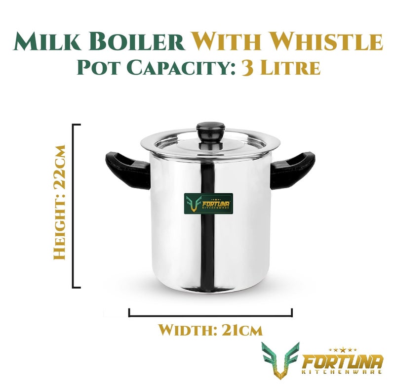 FORTUNA KITCHENWARE Fortuna Kitchenware Heavy 7-Star 3 Litre Stainless Steel Milk Boiler | Milk Cooker with Whistle | Milk Pot 21 cm Diameter | Stainless Steel, Induction Bottom (Large (3 Litre))  - Image 2