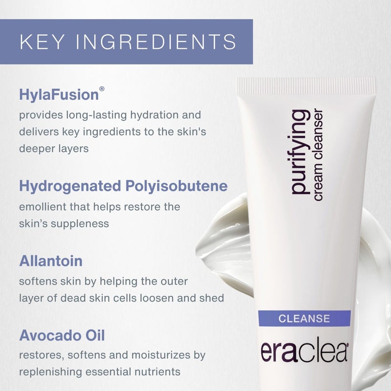 eraclea Purifying Cream Cleanser, Gentle Daily Cleanser with Hyaluronic Acid, Hydrating Face Moisturizer for Dry Skin, Soothing Face Wash Removes Impurities, Oil, and Makeup for Radiant Skin (4 fl oz) - Image 2