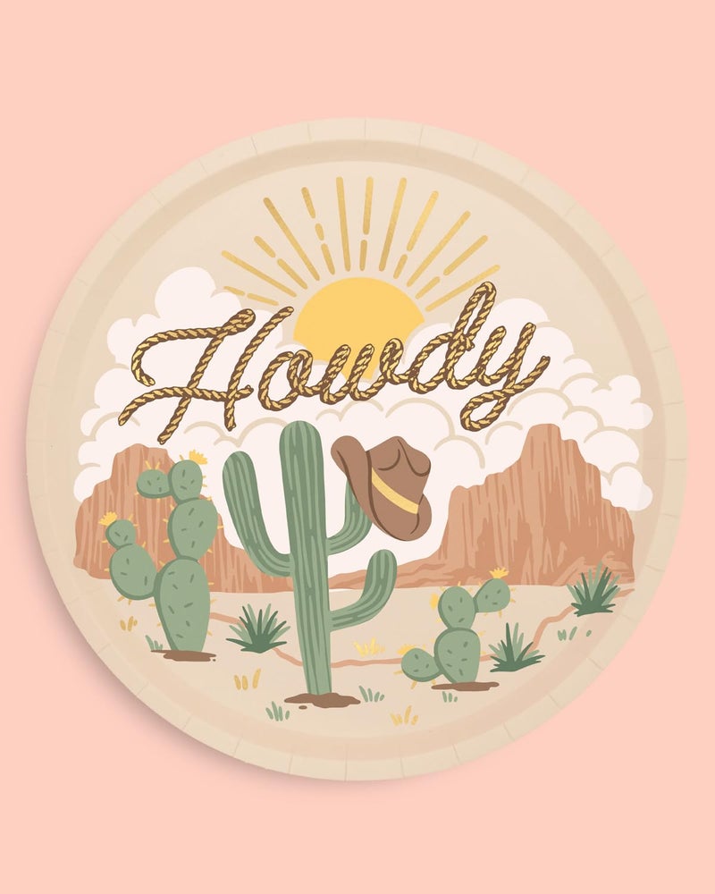 xo, Fetti Western Rodeo Paper Plates - 24 pk, 9" | Cowboy Birthday Party Decorations, Howdy Cowgirl Supplies, Yeehaw Western Baby Shower Favors, Wild West Theme Tableware - Image 5