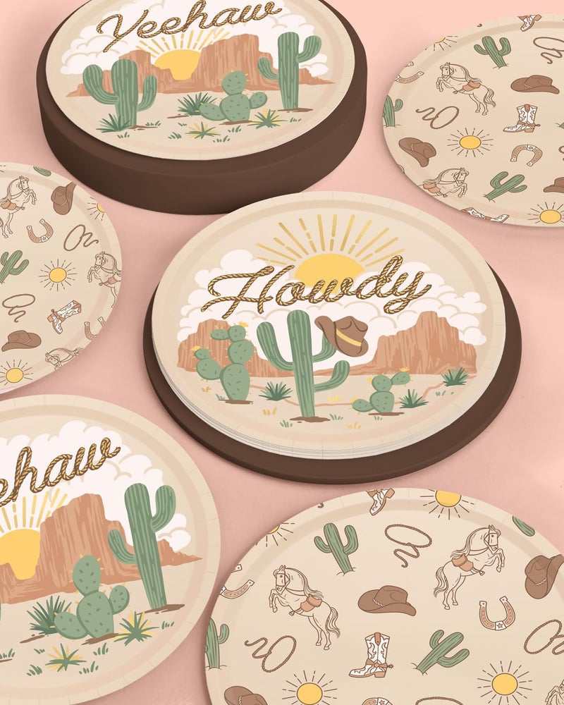 xo, Fetti Western Rodeo Paper Plates - 24 pk, 9" | Cowboy Birthday Party Decorations, Howdy Cowgirl Supplies, Yeehaw Western Baby Shower Favors, Wild West Theme Tableware - Image 4