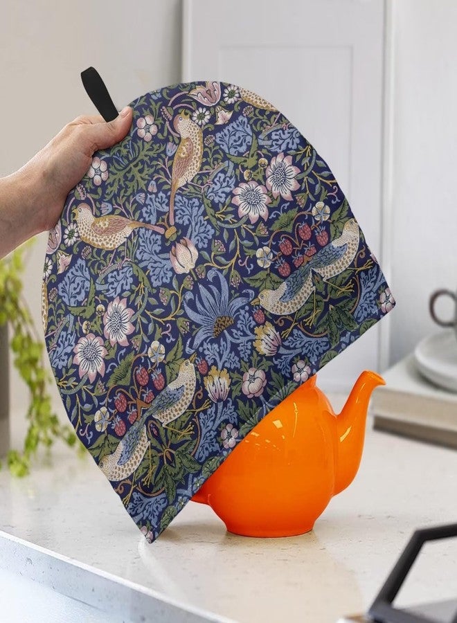 Drnuikhe Tea Cozy for Teapots with Handle, William Morris Pattern Strawberry Thief Dust Insulated Cover, Hanging Fold-Up Design, Suitable for Kitchen and Living Room Table Decoration - Image 2
