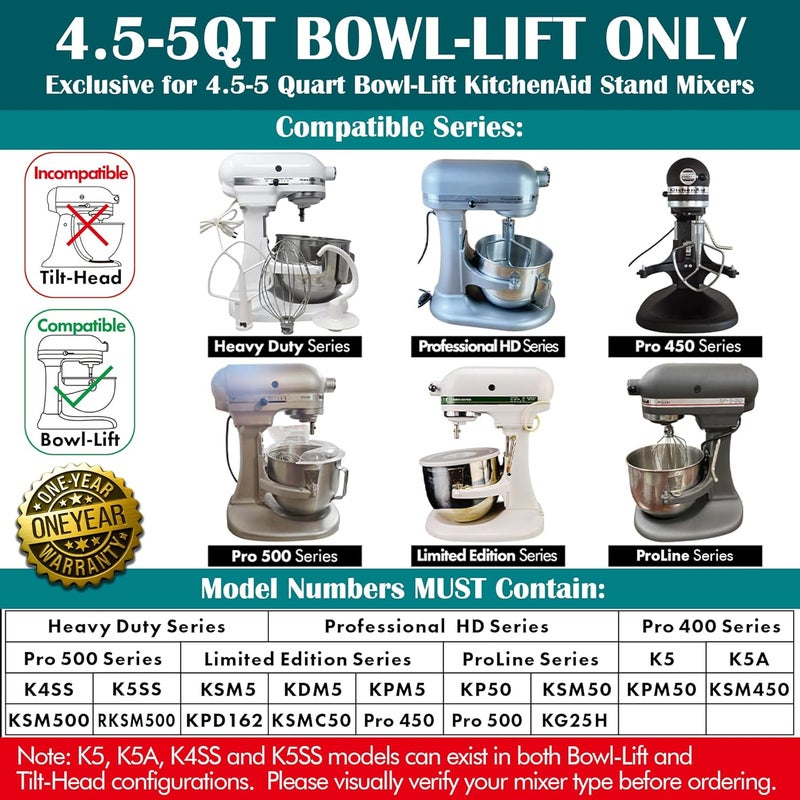qAp quality art Practical خلاط مسطح من الفولاذ المقاوم للصدأ - متوافق مع خلاط كيتشن إيد 4.5-5qt بولا-ليفت، يناسب الاستخدام الثقيل، المحترف HD، برو 450، برو 500، إصدار محدود، سلسلة برو لاين، K5A، K4SS، K5SS، KSM5، KSM50 - Image 2