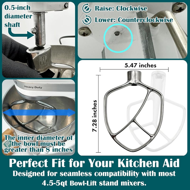 qAp quality art Practical خلاط مسطح من الفولاذ المقاوم للصدأ - متوافق مع خلاط كيتشن إيد 4.5-5qt بولا-ليفت، يناسب الاستخدام الثقيل، المحترف HD، برو 450، برو 500، إصدار محدود، سلسلة برو لاين، K5A، K4SS، K5SS، KSM5، KSM50 - Image 5