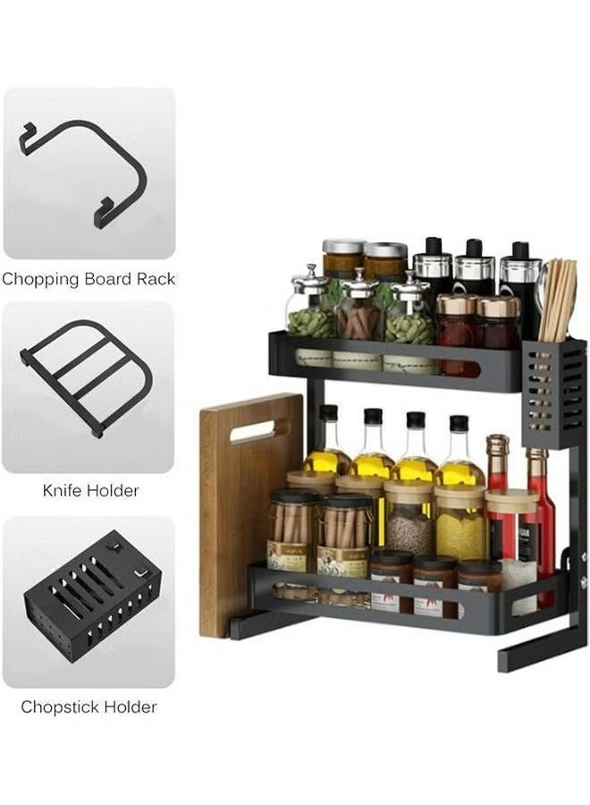 RollsTimi  2-Layer Stainless Steel Storage Rack Kitchen Spice Storage Rack, Can Hold Knives, Chopsticks And Cutting Boards, Black - Image 2
