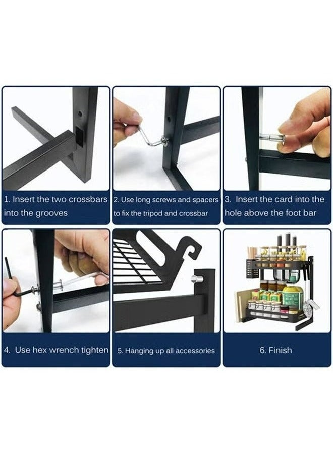 RollsTimi  2-Layer Stainless Steel Storage Rack Kitchen Spice Storage Rack, Can Hold Knives, Chopsticks And Cutting Boards, Black - Image 4