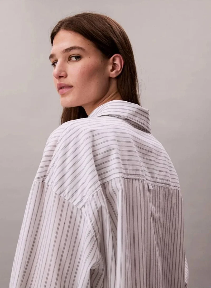 Calvin Klein 19471 TRAIL STRIPE+CLASSIC WHITE Cotton Poplin Pyjama Top for Women | Best Price UAE