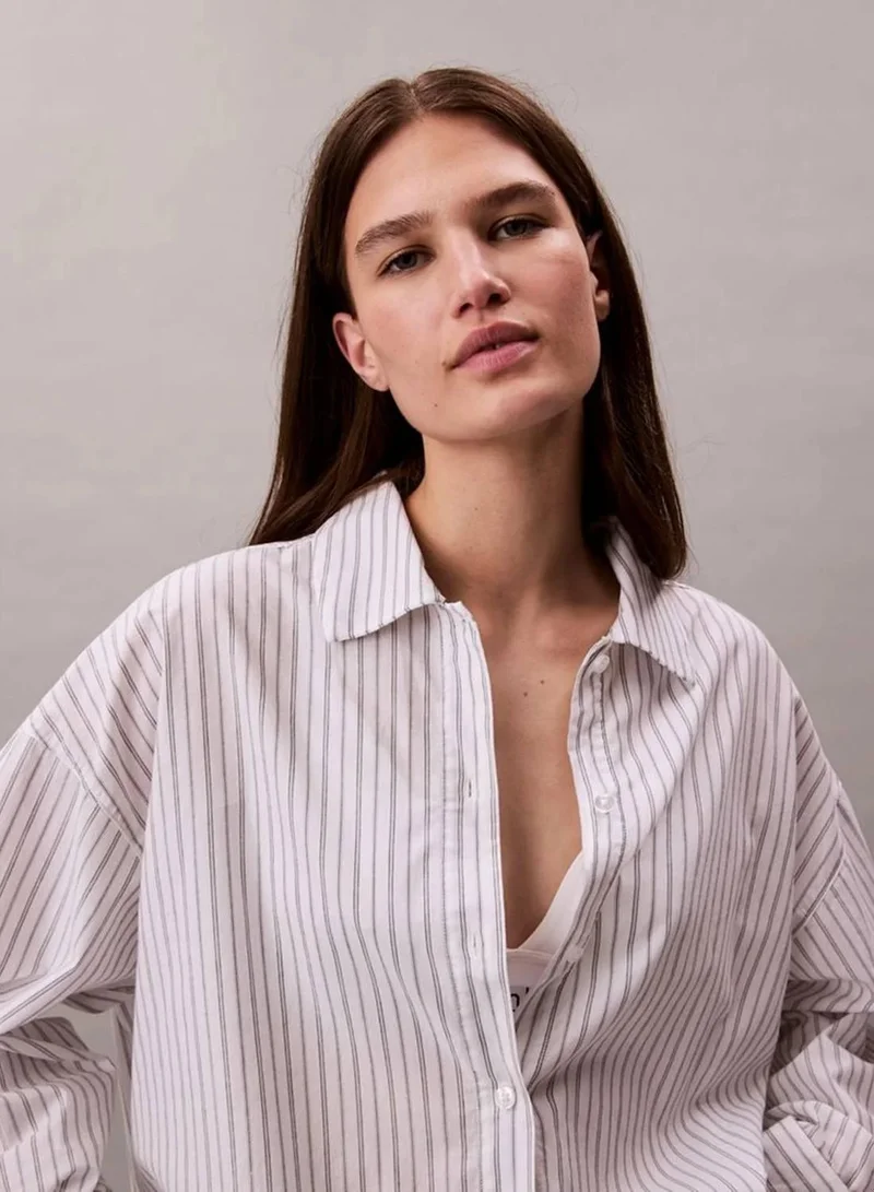 Calvin Klein 19471 TRAIL STRIPE+CLASSIC WHITE Cotton Poplin Pyjama Top for Women | Best Price UAE