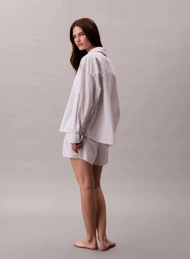 Calvin Klein 19471 TRAIL STRIPE+CLASSIC WHITE Cotton Poplin Pyjama Top for Women | Best Price UAE