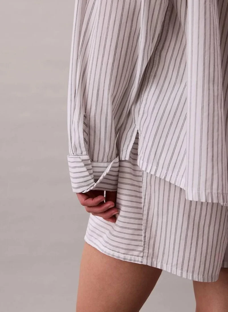 Calvin Klein 19471 TRAIL STRIPE+CLASSIC WHITE Cotton Poplin Pyjama Top for Women | Best Price UAE