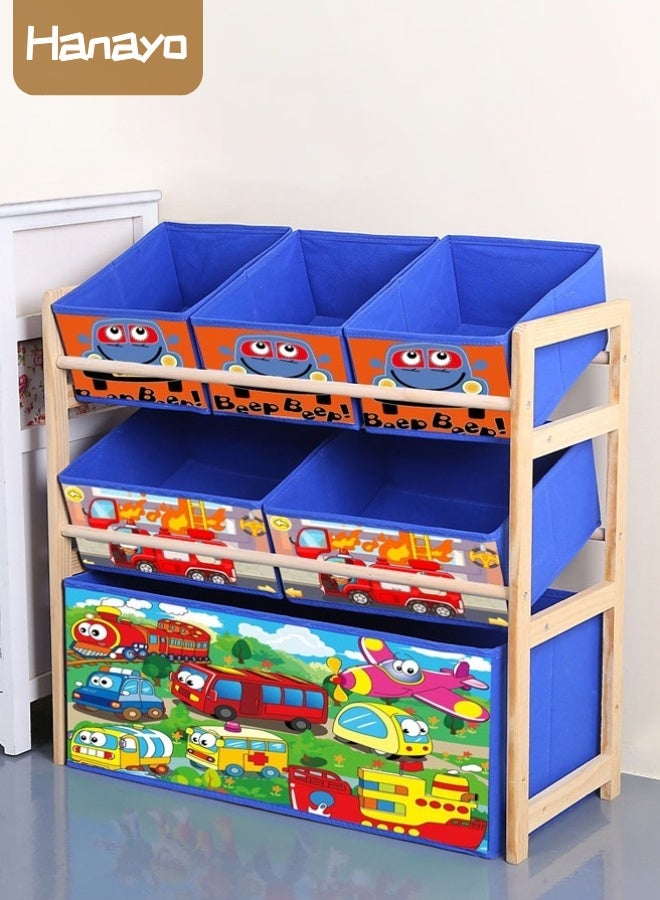 Hanayo Toys Organizer Kids Toy Storage Organizer 6 Storage Bins Extra Large Capacity Best Toy Organizer with Storage Box Multifunctional Toy Box and Storage Rack Nursery and Kids Room Boys Girls(Blue) - Image 1