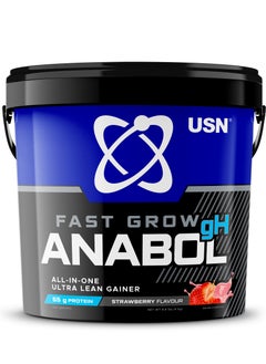 USN USN Fast Grow Anabol GH Strawberry All-in-one Protein Powder Shake (4kg): Workout-Boosting, Anabolic Protein Powder for Muscle Gain  - Image 1