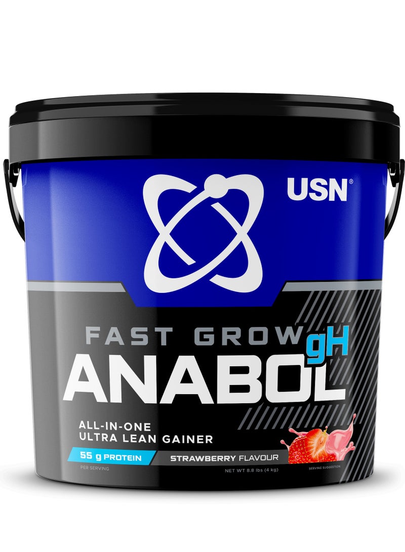 USN Fast Grow Anabol Gh Strawberry All-In-One Protein Powder Shake (4Kg): Workout-Boosting, Anabolic Protein Powder For Muscle Gain  - Image 1