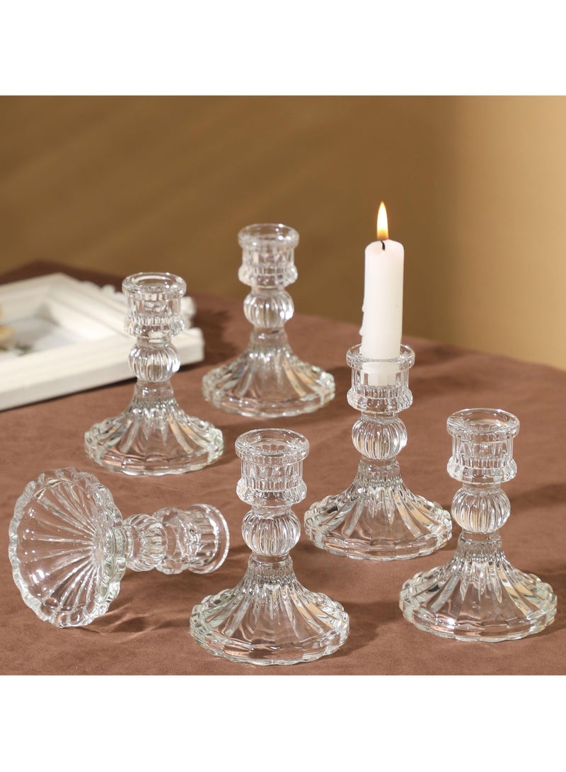 SYOSI Clear Candlestick Holders, 6 Pcs Elegant Glass Taper Candle Holders for Wedding, Party, Festival and Anniversary Table Decor - Image 1
