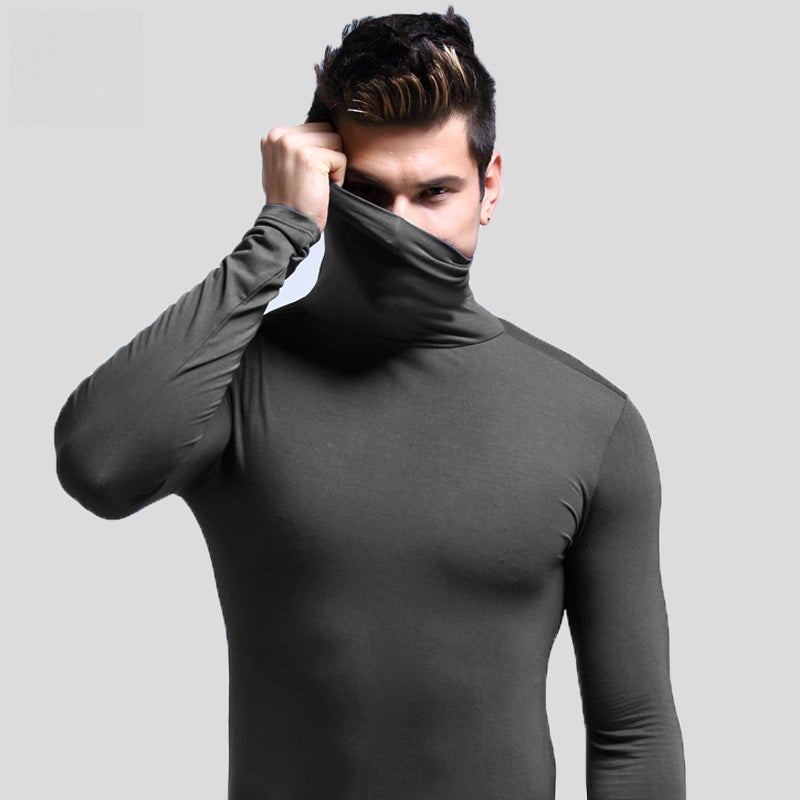 Mens Slim Fit Turtleneck Thermal Top Comfortable Thin Base Layer White  - Image 4