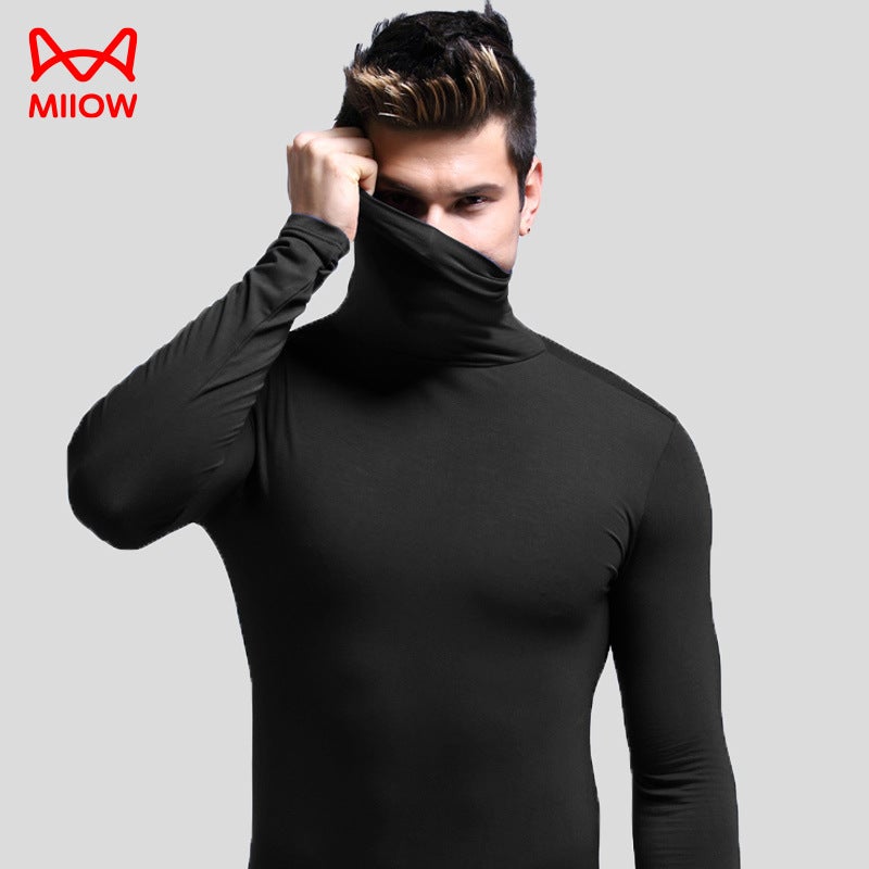 Mens Slim Fit Turtleneck Thermal Top Comfortable Thin Base Layer White  - Image 2