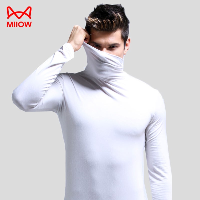 Mens Slim Fit Turtleneck Thermal Top Comfortable Thin Base Layer White  - Image 1