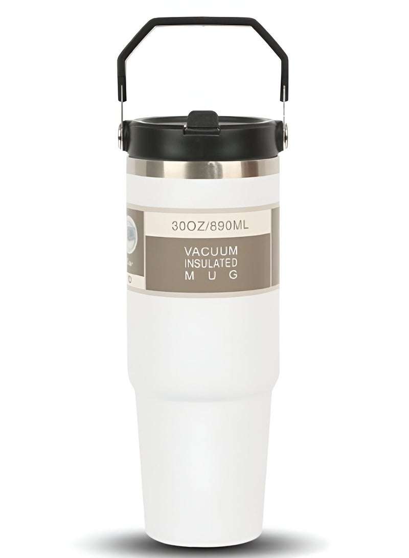 شوبيت كوب بهلوان، بهلوان معزول بالفراغ، بهلوان من الفولاذ المقاوم للصدأ مع غطاء وقش للشاي المثلج أو عصير القهوة والمزيد 30oz أبيض - Image 1