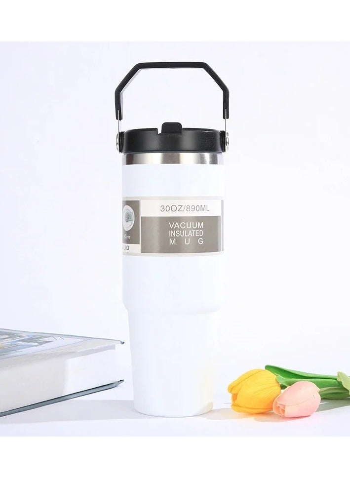 شوبيت كوب بهلوان، بهلوان معزول بالفراغ، بهلوان من الفولاذ المقاوم للصدأ مع غطاء وقش للشاي المثلج أو عصير القهوة والمزيد 30oz أبيض - Image 2