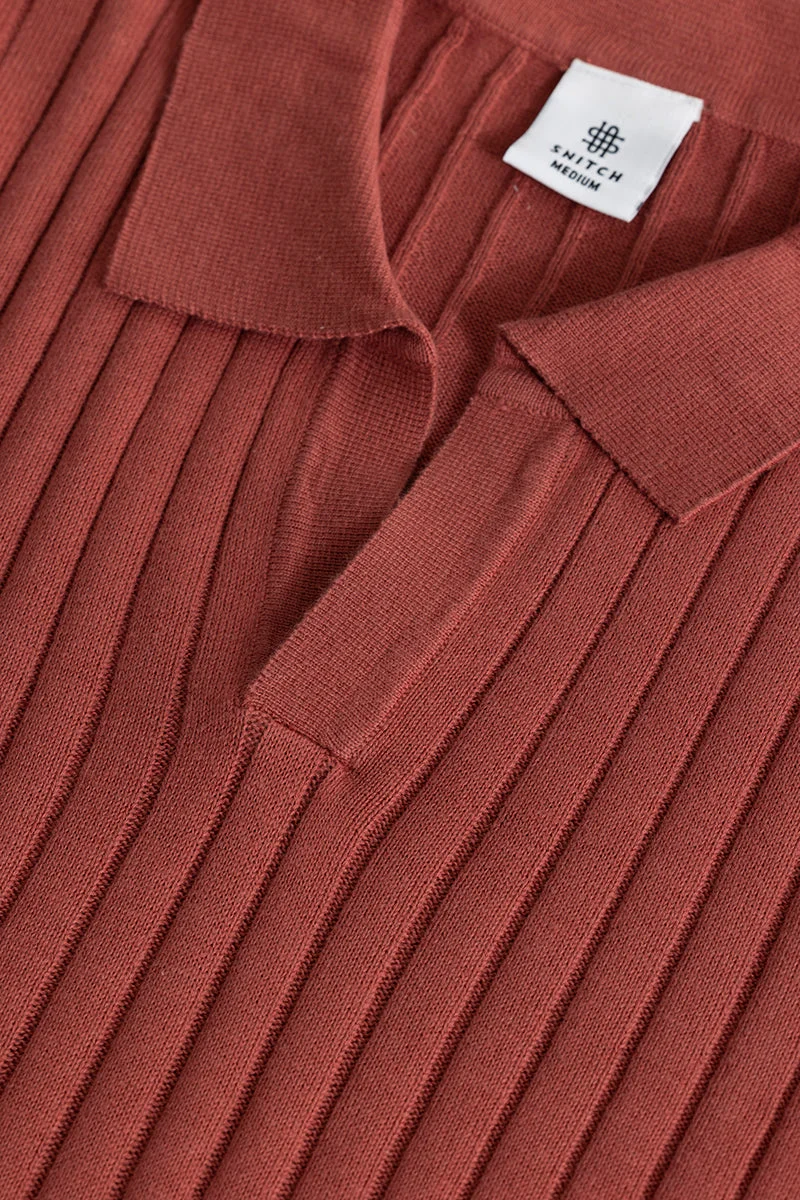 SNITCH Chunky Ribbed Knitted Pink Polo T-Shirt