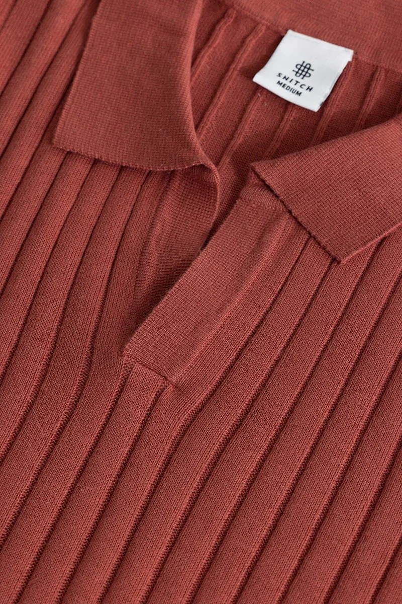 سنيتش تيشيرت بولو محبوك وردي مضلع