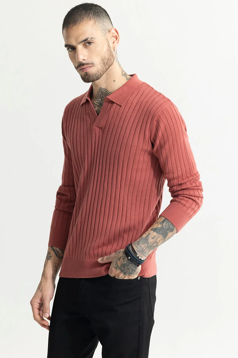 SNITCH Chunky Ribbed Knitted Pink Polo T-Shirt