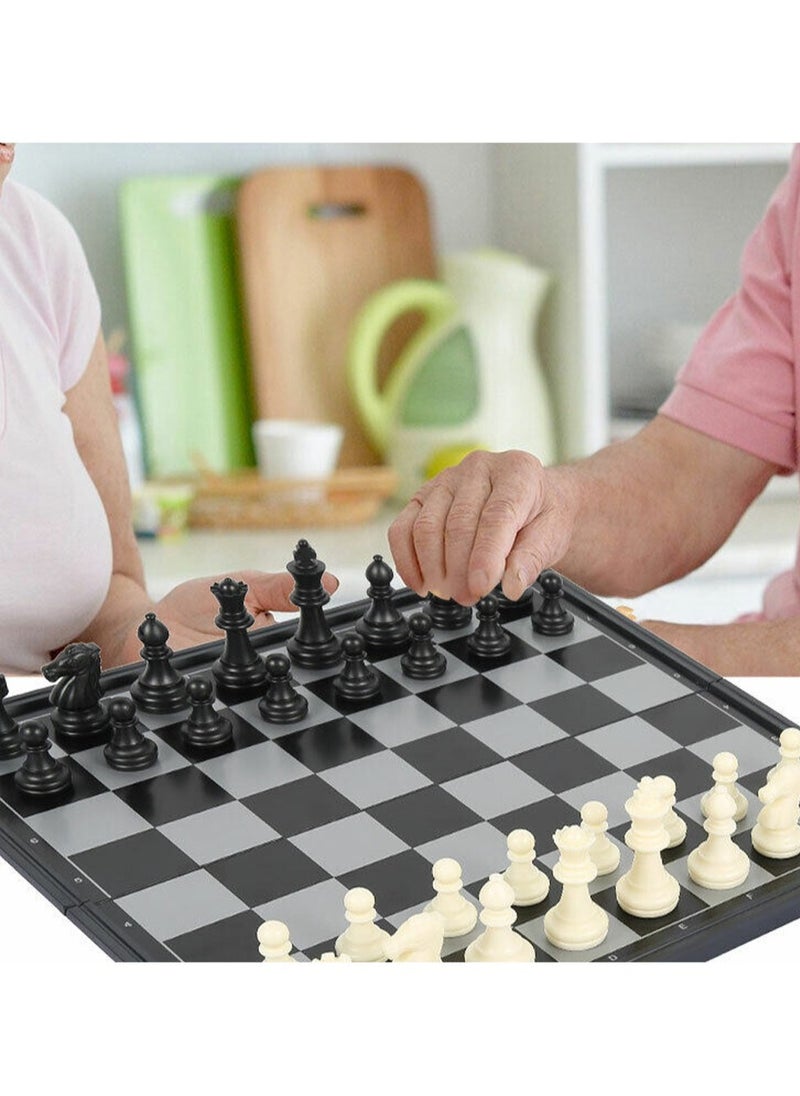 International Chess and Checkers and Backgammon 3 in 1 Plastic Chess Set Travel Chess Game Magnetic Chess Pieces Folding Chess Board Game Set