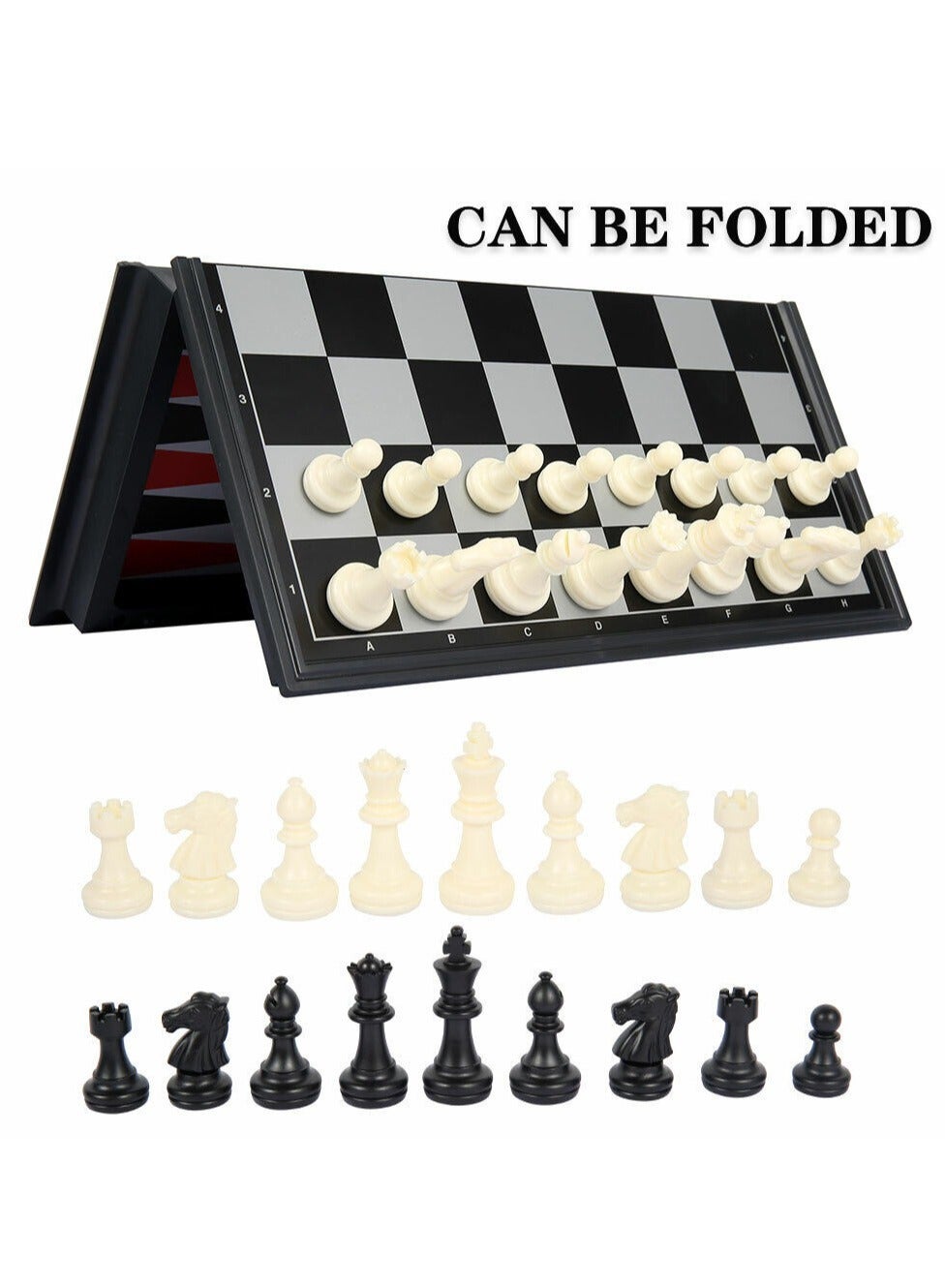 International Chess and Checkers and Backgammon Plastic Chess Set Travel Chess Game Magnetic Chess Pieces Folding Chess Board Game Set