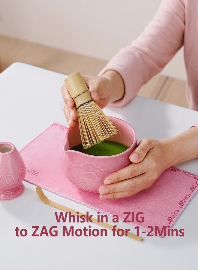 ZENS Pink Matcha Set, Matcha Whisk Set Includes Ceramic Bowl, Matcha Whisk and Chasen Holder, Bamboo Scoop-Tea Towel, 5pcs Matcha Kit Set for Matcha Lovers, Sakura Pink - Image 4