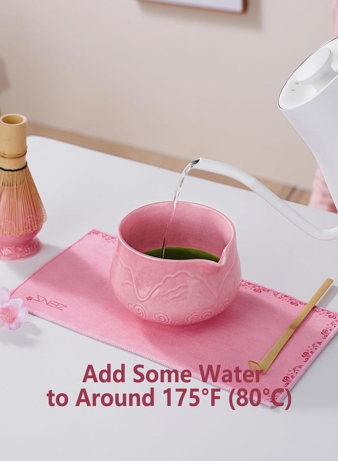 ZENS Pink Matcha Set, Matcha Whisk Set Includes Ceramic Bowl, Matcha Whisk and Chasen Holder, Bamboo Scoop-Tea Towel, 5pcs Matcha Kit Set for Matcha Lovers, Sakura Pink - Image 3